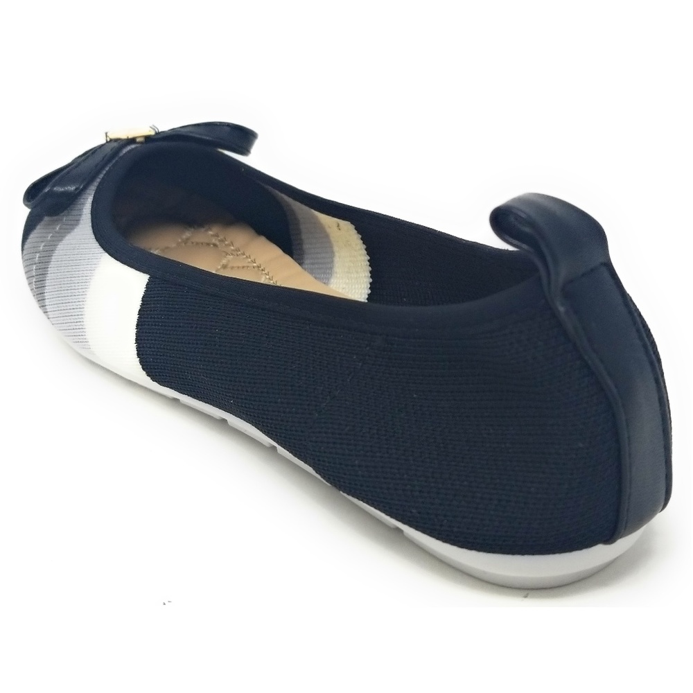 Women's Knit Ballet Flats w. Bow, KT-1802, Black - Picture 4 of 5